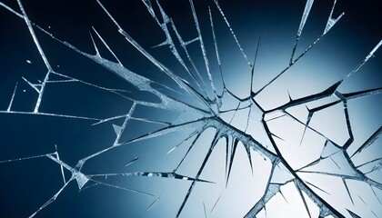  Shattered glass creating an abstract and icy pattern against a dark blue background create with ai