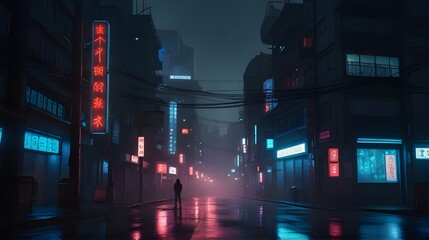 Fototapeta premium Neon Dreams: Cyberpunk Japanese Streets - Futuristic Asian Cityscape Wallpaper, Digital Art, Graphic Novels, Video Games, and Urban Backgrounds