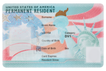 Green Card. Immigrant ID. US Permanent resident card. Immigration to USA. Electronic Diversity Visa Lottery DV-2024 DV Lottery Results. United States of America. American dream. Isolated background