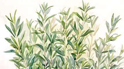 Colorful Watercolor Sketch of Rosemary Plant 