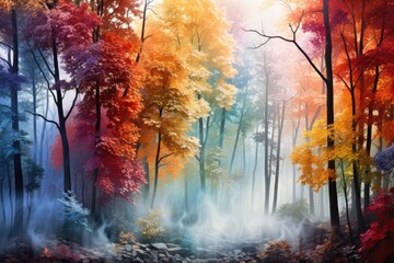 Enchanting autumn forest landscape with vibrant colors