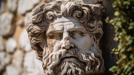 Fototapeta premium Ornate stone sculpture of a bearded man