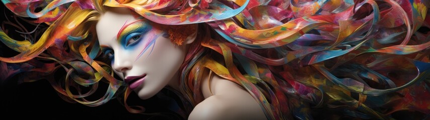 Vibrant abstract portrait with colorful hair