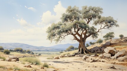 Majestic tree in desert landscape