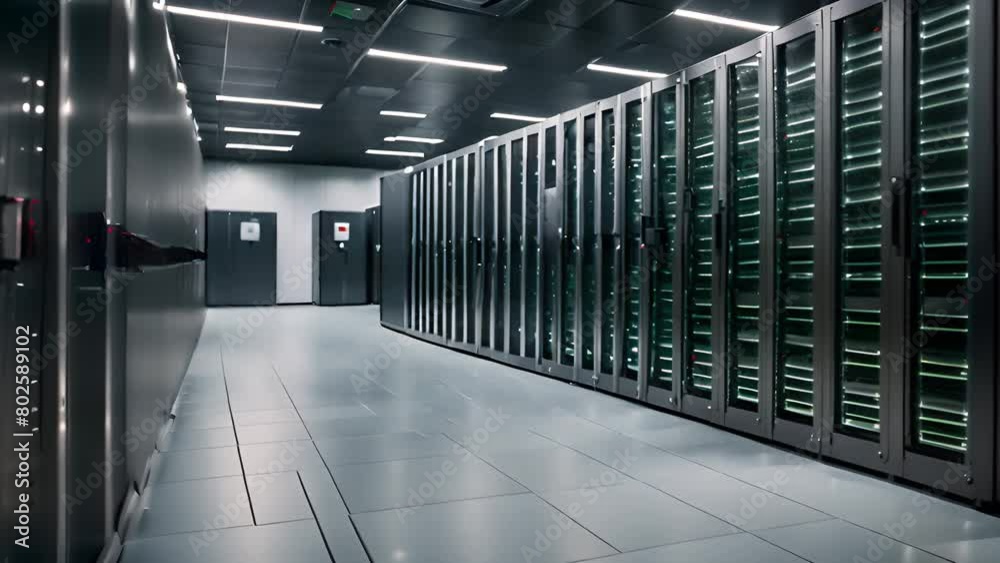 Poster rows of servers in a large data center generative ai