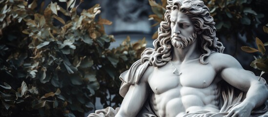 Fototapeta premium Majestic statue of a classical figure in a lush garden