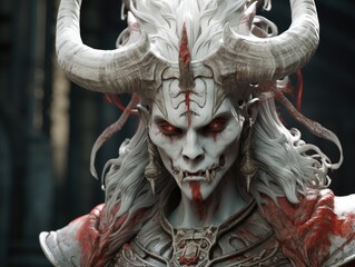 Obraz premium Demonic fantasy character with horns and bloody face