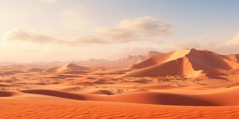 Naklejka premium Stunning desert landscape with golden sand dunes and mountains