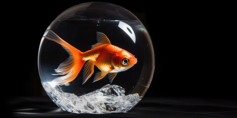 Vibrant goldfish in glass bowl