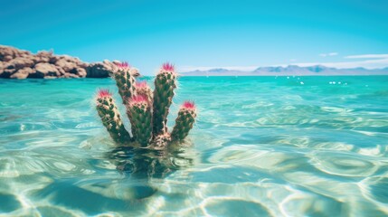 Vibrant cactus in crystal clear ocean waters