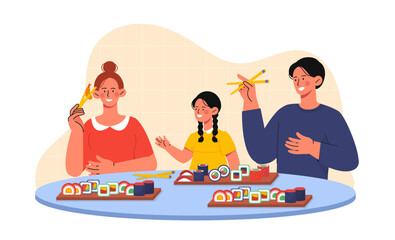 Family sushi time vector concept