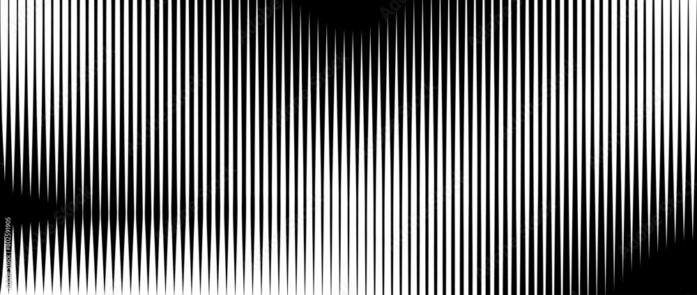 Poster Line halftone gradient texture. Vibrating vertical gradation background. Repeated stripe pattern backdrop. Black parallel thin to thick stroke moire backdrop for overlay, print, cover. Vector