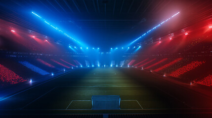Luxury of Football stadium 3d rendering with red and blue light isolation background, Illustration	