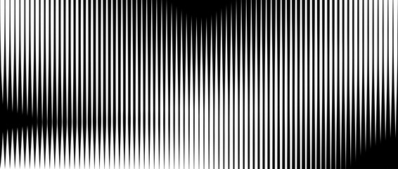 Line halftone gradient texture. Vibrating vertical gradation background. Repeated stripe pattern backdrop. Black parallel thin to thick stroke moire backdrop for overlay, print, cover. Vector