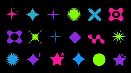 Abstract shapes in y2k style brutalist retro. Bright color. Set geometric shapes atmosphere future. For banner poster design web design. Vector illustration.