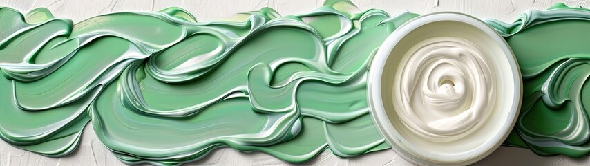 Dynamic abstract background with a mixture of white and mint-green oil paint strokes, can be utilized for printed materials such as brochures, flyers, and business cards. - obrazy, fototapety, plakaty