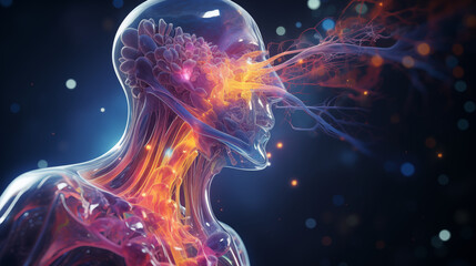 Fototapeta premium a conceptual image of experiencing heartburn, characterized by discomfort or burning sensation in the chest. The photo illustrates the symptoms of acid reflux and digestive issues.