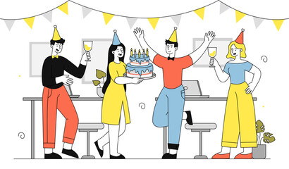 People celebrate holiday at work vector simple