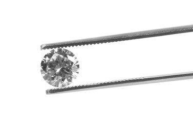 Tweezers with beautiful shiny diamond isolated on white