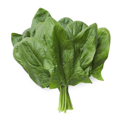 Bunch of fresh spinach leaves isolated on white, top view