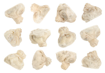 Delicious khinkali (dumplings) isolated on white, set