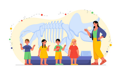 Woman with kids in museum vector