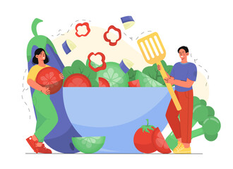People with salad vector concept
