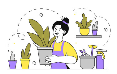 Woman care about plants vector simple