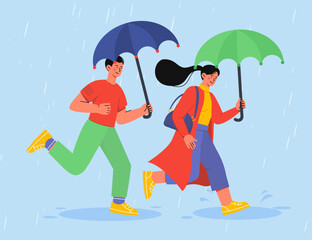 Man and woman under rain vector