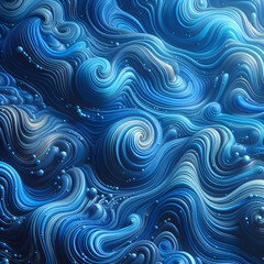 Abstract Blue & White Wavy Liquid Wallpaper.  Riding the Currents in Cosmic Fluid Dynamics Science. Aesthetic Calming Relax Ocean Waves. Motion Lines. Decorative Fractal. When Organic Water Goes Down