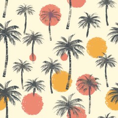 Simple Seamless Tropical Summer Pattern with Palm Trees and Sunny Beaches

