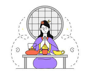 Tea ceremony woman vector simple