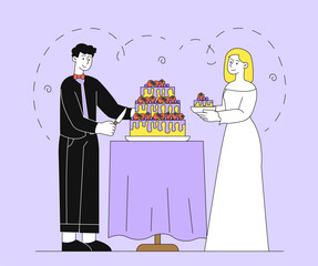 People with wedding cake vector simple