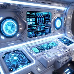 Obraz premium Control panel for spacecraft, white, blue, futuristic