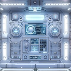 Fototapeta premium Control panel for spacecraft, white, blue, futuristic