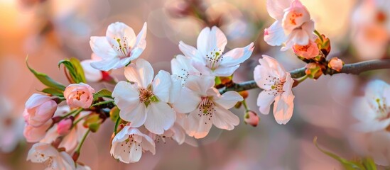 Cherry blossoms in spring with a gentle backdrop.