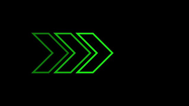 Green arrows animation. Chevron animation. Arrows loop animation on black background for presentations, directional concepts, business plans, finance reports, website design, and marketing materials