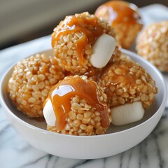Rice Krispie balls with marshmallow and caramel