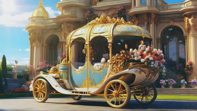 an elegant gold-plated carriage in the royal courtyard