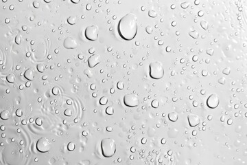 Water drops on white background texture. backdrop glass covered with drops of water. bubbles in water - generative ai