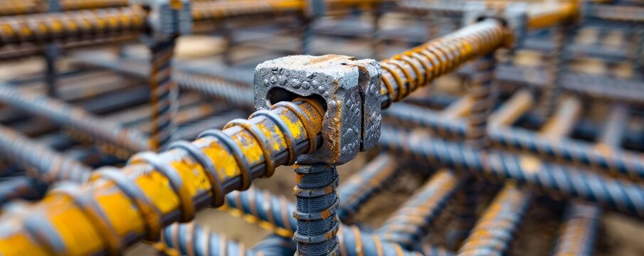 Closeup of rebar ties and connections, showcasing the precision and craftsmanship