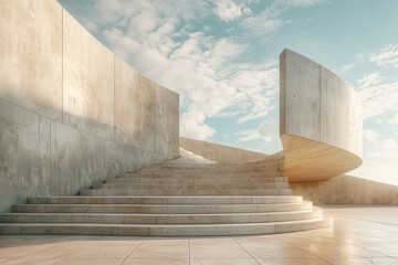 Concrete steps and buildings on the square,Empty architectural background.