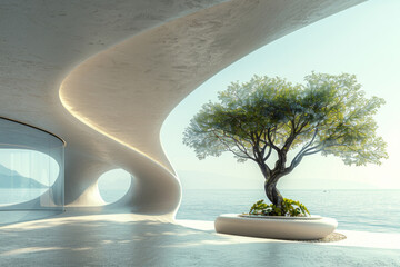 Modern buildings by the lake,Empty architectural background.