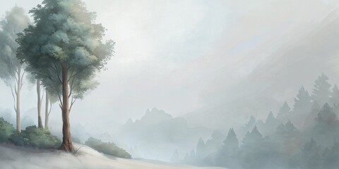 Digital painting of tree with blank area for text.