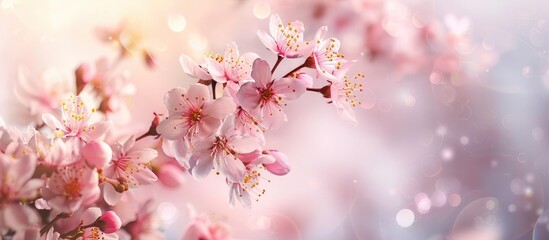Sakura blossoms in full bloom, pink spring flowers set against a background with space for a personalized message. Ideal for Valentine's Day, International Women's Day, and Mother's Day greeting cards