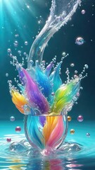 Obraz premium Color splash and water splash cool abstract background with glass and blue background. 