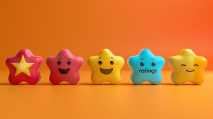 Minimalist icons arrange themselves to spell out "customer ratings" in an abstract manner.