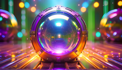 Mechanical sphere, lens, reflection, future, cyber, technology, science fiction, camera, close-up