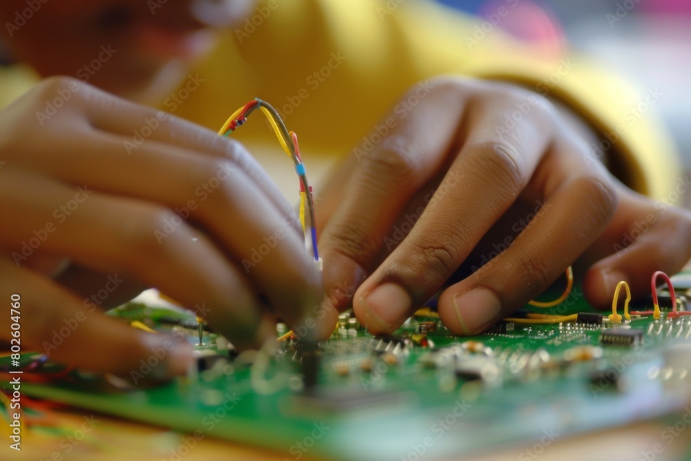 Poster Hands-On Learning: Young Student Engages in Electronic Circuit Assembly in Tech Class