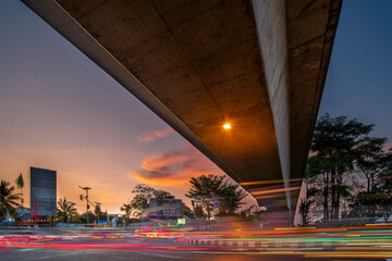 Yogyakarta, Indonesia - December 22 2023 : Blue hour time at Jombor Flyover Magelang street Jogja